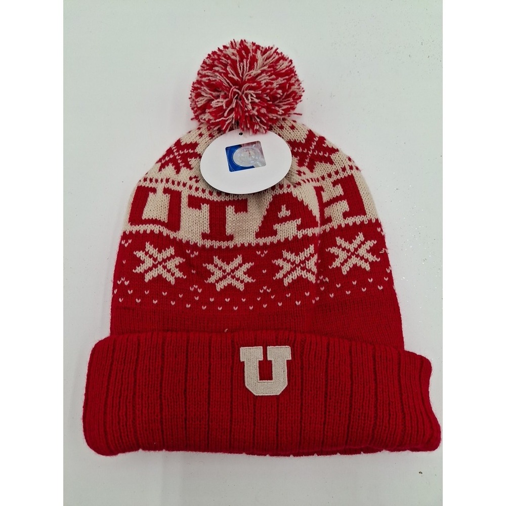 Top of the World Utah Utes Beanie Unisex Snowflake Subarctix Pom, Red, OS, New